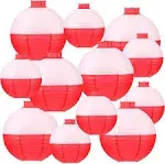 Hortsun Set of 12 Fishing Bobber Round Paper Hanging Lanterns Fishing Birthday Decorations Hanging Paper Lanterns for Fishermen Theme P