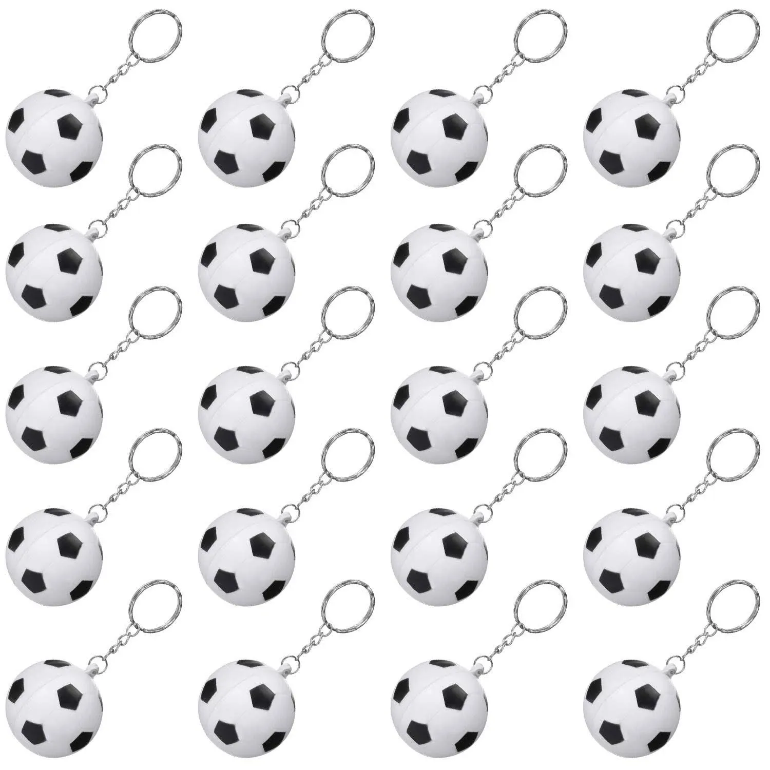 Blulu 20 Pack White Soccer Ball Keychains for Party Favors, Soccer Stress Ball ...