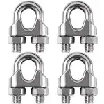 1/2 Inch M12 Wire Rope Cable Clip Clamp, 304 Stainless Steel, U Bolt Saddle Fastener, Pack of 4