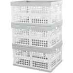 Vababa 3-Pack Plastic Stackable Collapsible Storage Crate, 15 L Stacking Folding Storage Basket