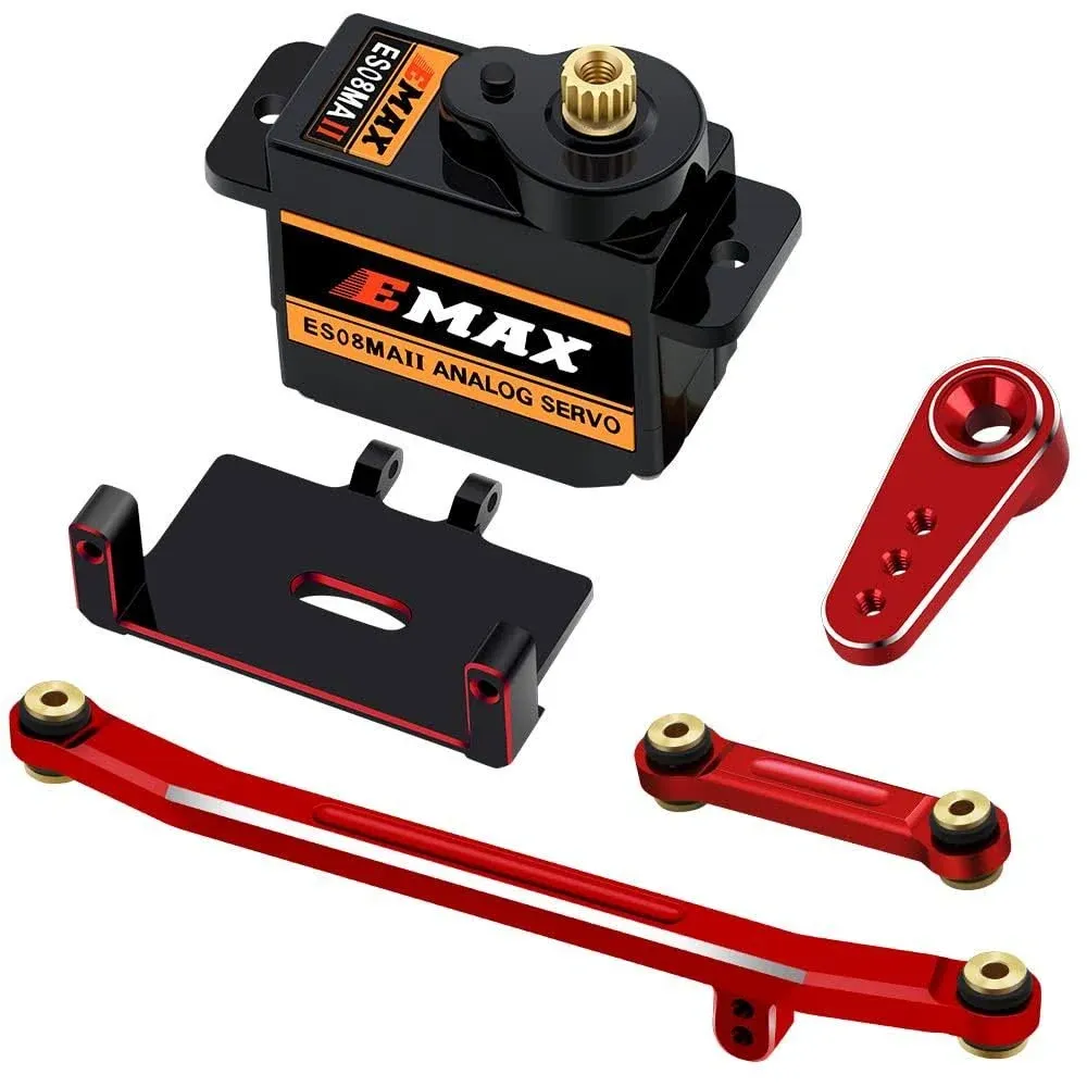 EPINON for Axial SCX24 Servo Metal Gear Emax Servo Steering Servo with Servo Mount Bracket and Arm and Steering Link Set SCX24 Upgrade Parts (Red)