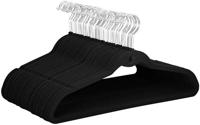 Topeakmart Premium Cascading Velvet Hangers 100 Pack - Non Slip Hangers with Cascading 360 Swivel Hooks Black-Space Saving Clothes Hangers