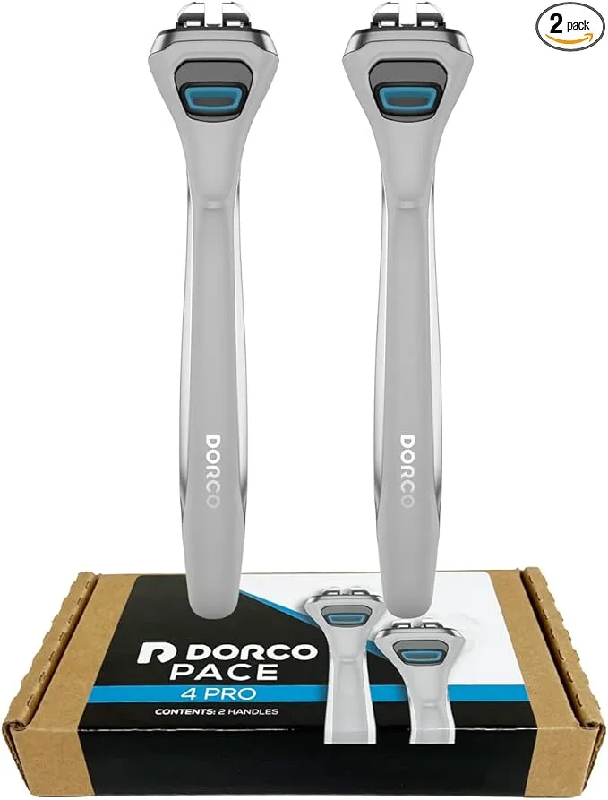 Dorco Pace 4 Pro - Four Blade Razor Shaving System - 2 Replacement Handles (Handles Only)