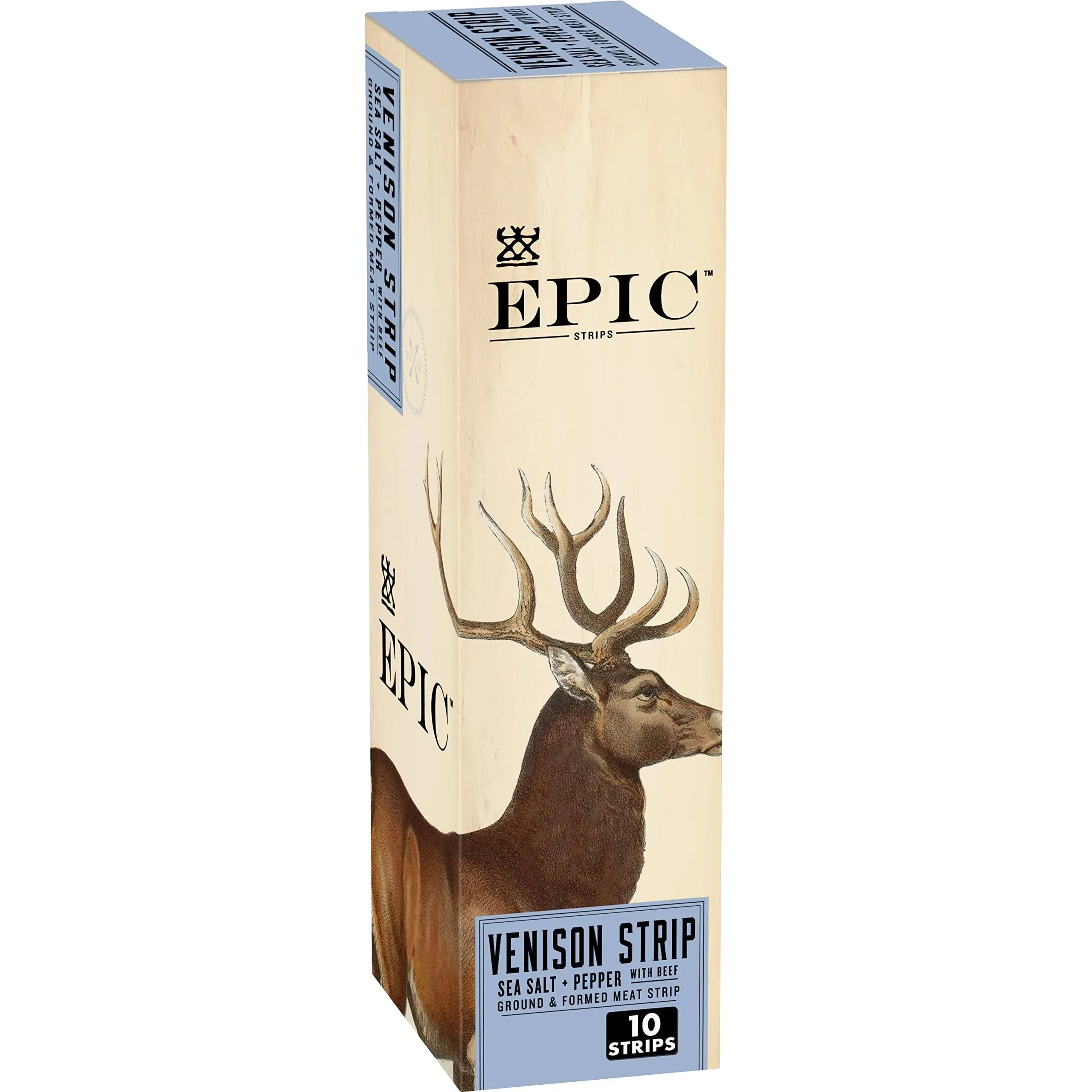 Epic 100% Grass Fed Venison Sea Salt & Pepper Steak Strip 0.8 Ounce (Pack of 10)