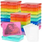 Bright Creations 24 Pack Photo Storage Boxes for 4x6 Pictures with 40 Blank Labels, Rainbow Colored Cases, Greeting Card Organizer (64 Total Pieces)