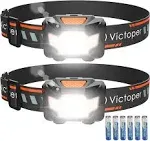 Victoper Headlamp 2 Pack, 4 Modes Red Light Head Lamp Battery Powered, Hardhat Mechanic Waterproof Headlamps Flashlight, LED Head Lamps for Adults, Kids, Camping, Running, Hiking, Outdoor, Fishing