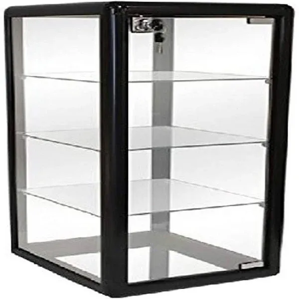 GLASS COUNTERTOP DISPLAY CASE BLACK SHOWCASE KEY LOCK (3) SHELF