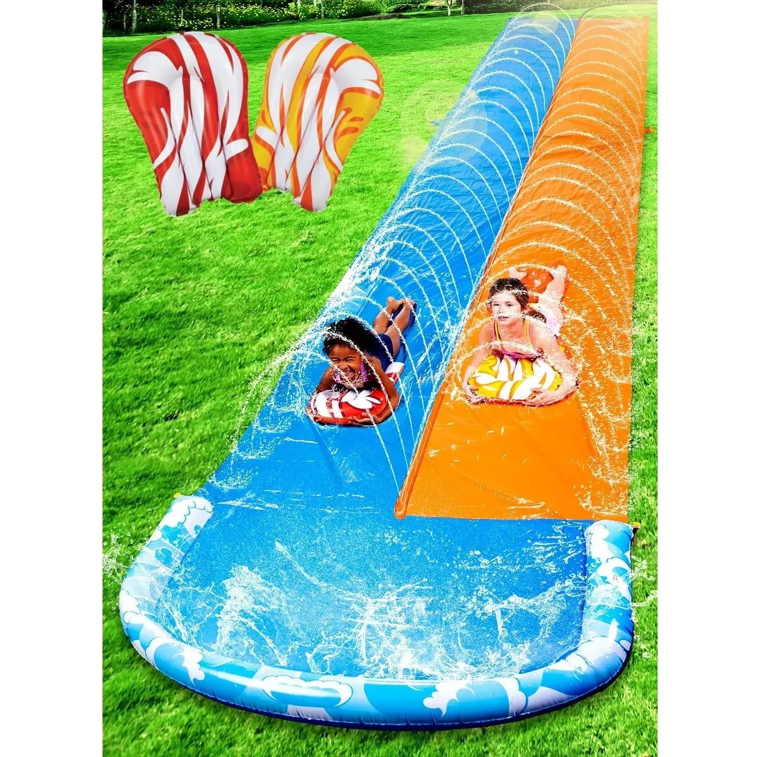 32.5ft Inflatable More Long Kids Double Water Slide with Sprinkler Summer