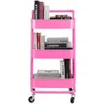 Bright Pink 3-Tier Rolling Metal Utility Organizer Cart With Handle New