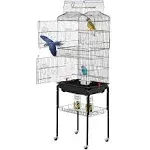 BestPet 64 inch Wrought Iron Bird Cage for Parakeets Medium Small Parrots Parakeet Cage with Detachable Rolling Stand & Play Open Top for Cockatiels Lovebird Finches Canaries (Black)