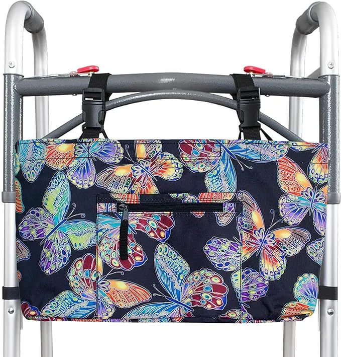 RMS Walker Bag with Soft Cooler - Water Resistant Tote with Temperature Controlled Thermal Compartment, Universal Fit for Walkers, Scooters or Rollator Walkers (Vivid Butterfly)