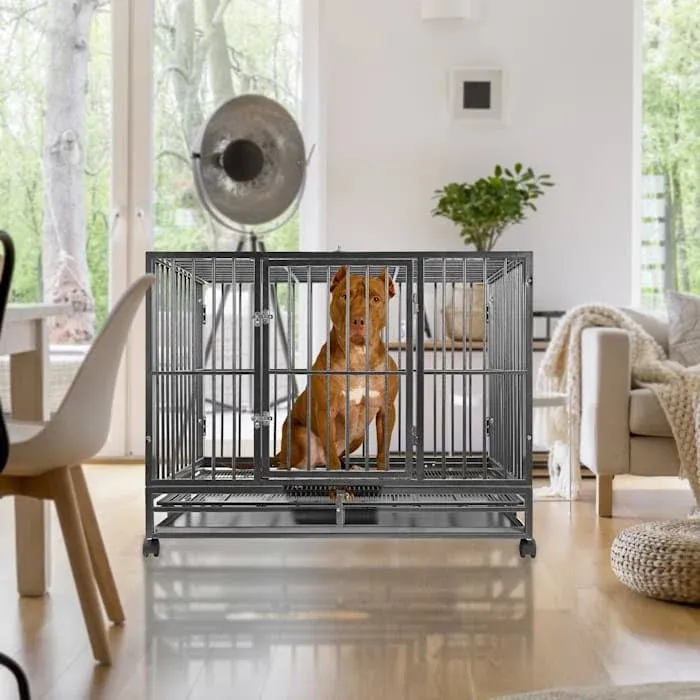 SmithBuilt Large Heavy-Duty Dog Crate Cage Two-Door Indoor Outdoor Pet & Animal Kennel with Tray