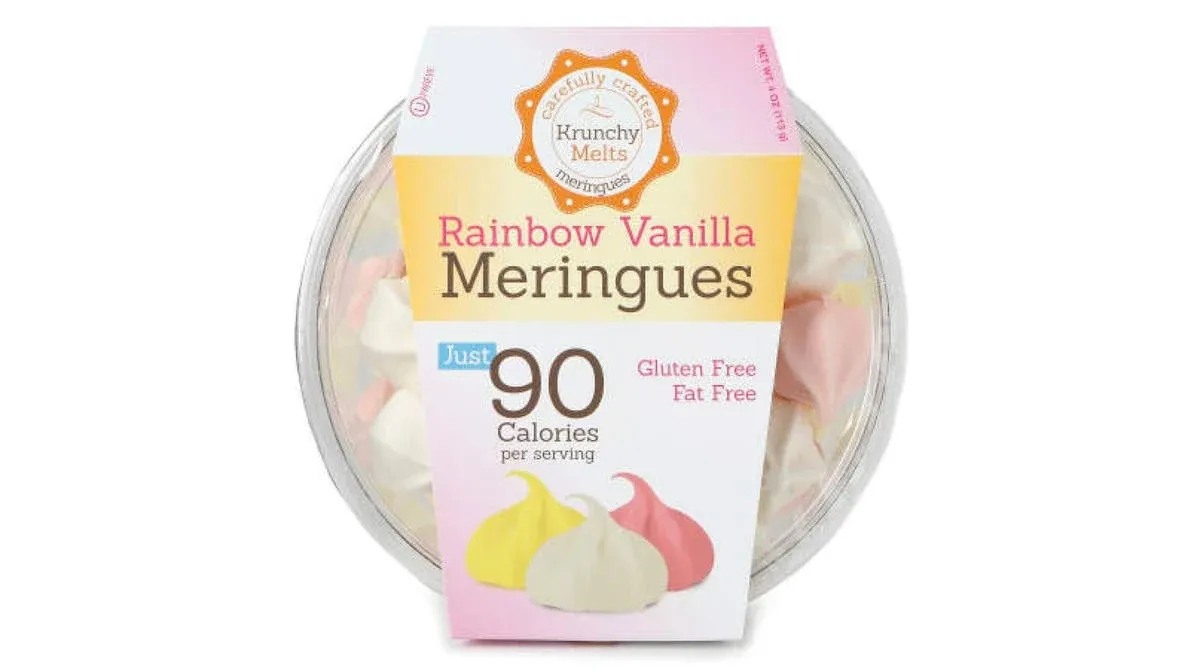 Krunchy Melts Original Meringue Cookies | Rainbow Vanilla Flavor | Only 80 Calories Per Serving | Fat Free, Gluten Free, Dairy Free (4 Oz)