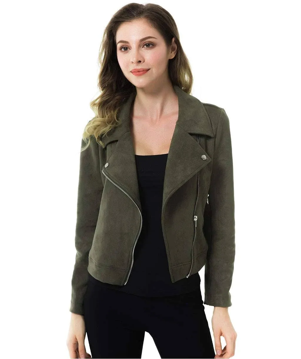 Apperloth A Women’s Solid Long Sleeve Faux Suede Motorcycle Jackets Zipper Short Coats