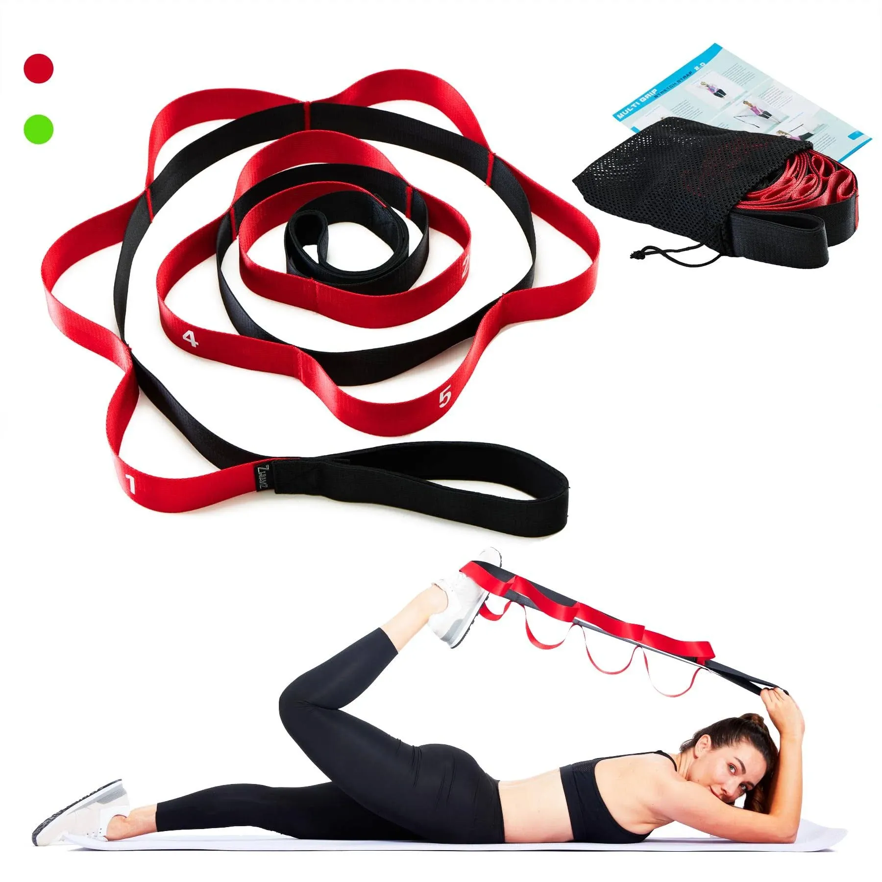 Stretching Strap Yoga Strap for Physical Therapy, 12 Loops Yoga Straps for Stretching, Non-Elastic Stretch Band for Exercise and Flexibility, Fascia, Hamstring & Leg Stretcher Belt