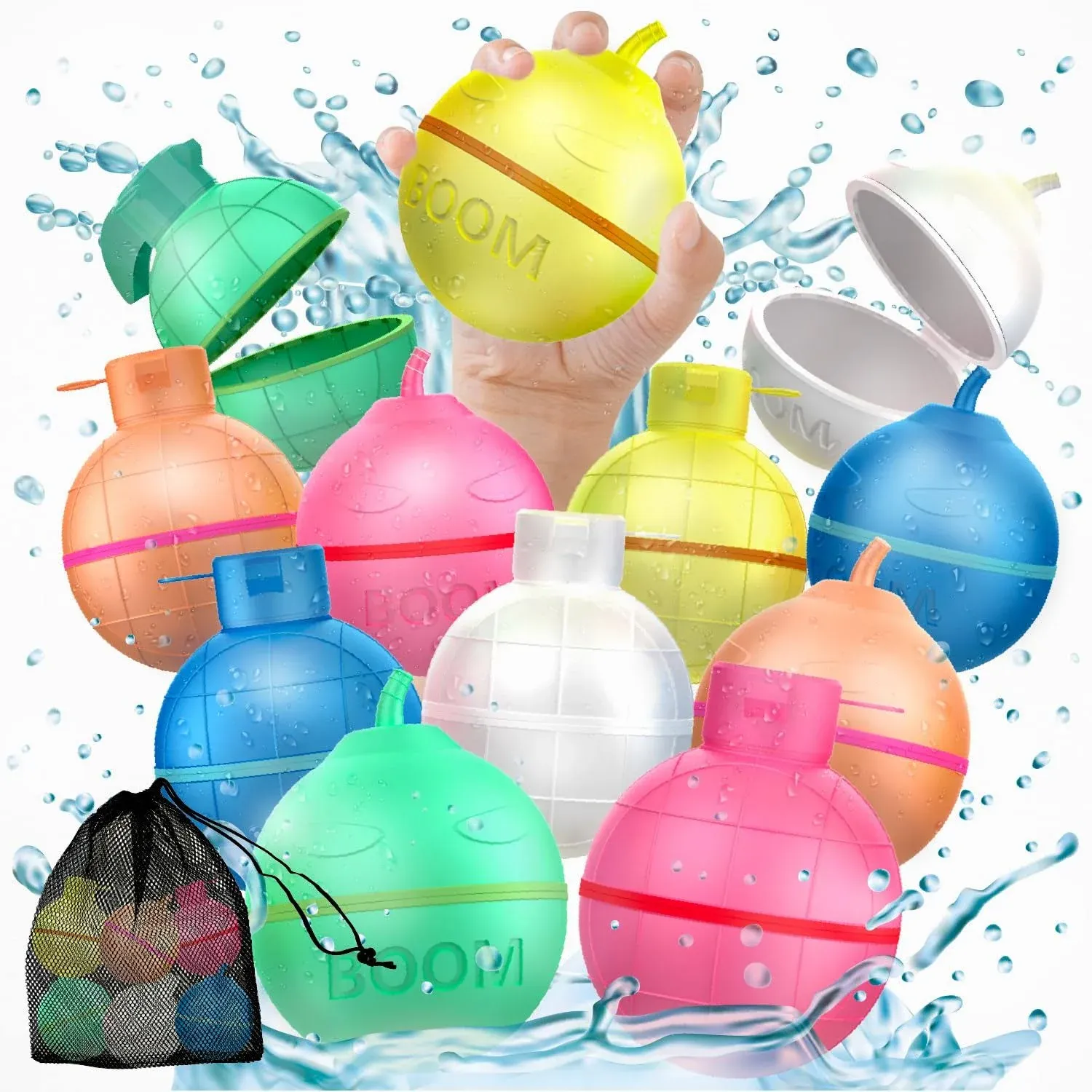 12 Pack Reusable Water Balloons  - Silicone Balloon with Magnetic Self Seal