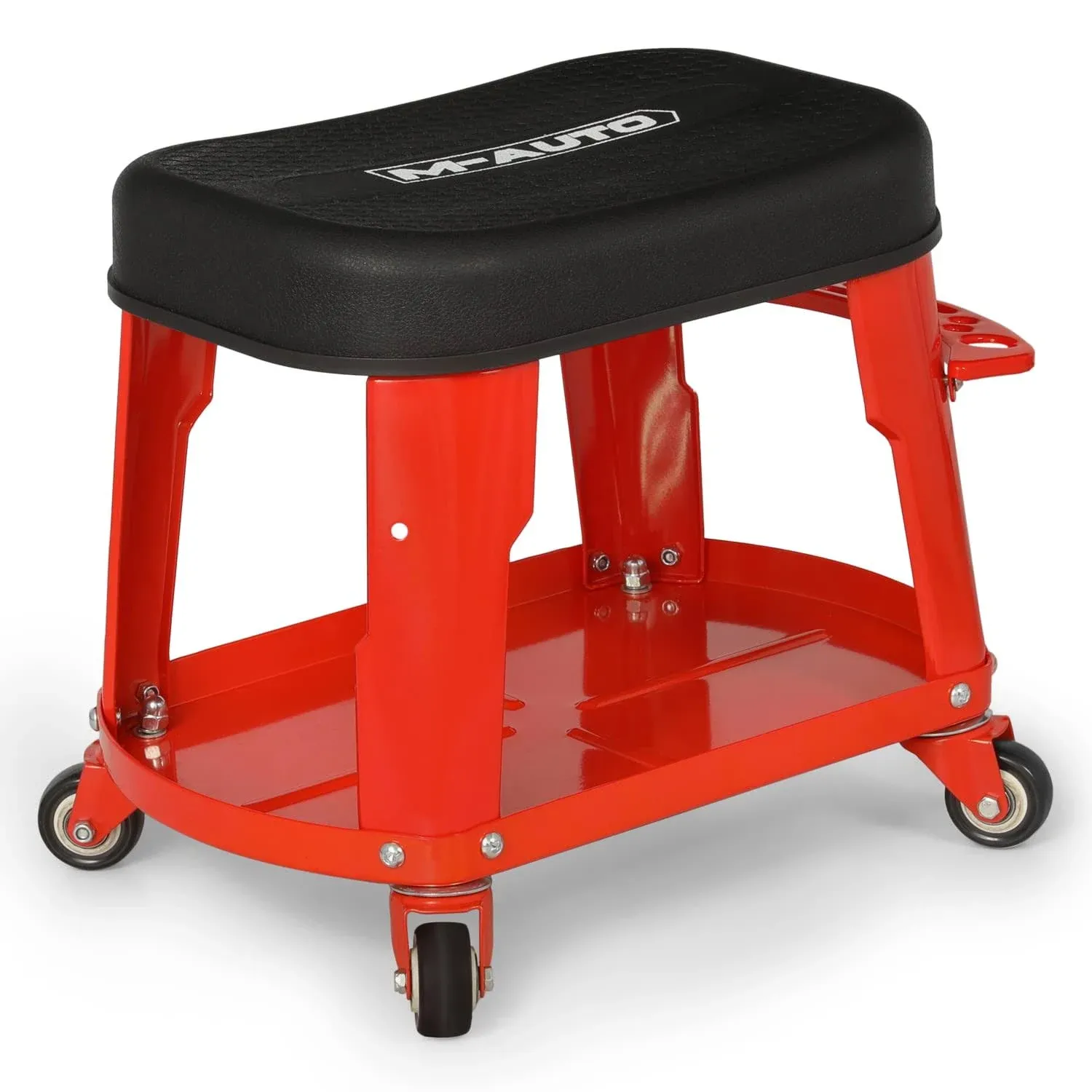 M-AUTO Heavy Duty Garage Rolling Work Seat 300LBS Capacity Mechanics Stool with Wheels, Rolling Work Seat with Equipment Tray and Tool Rack,