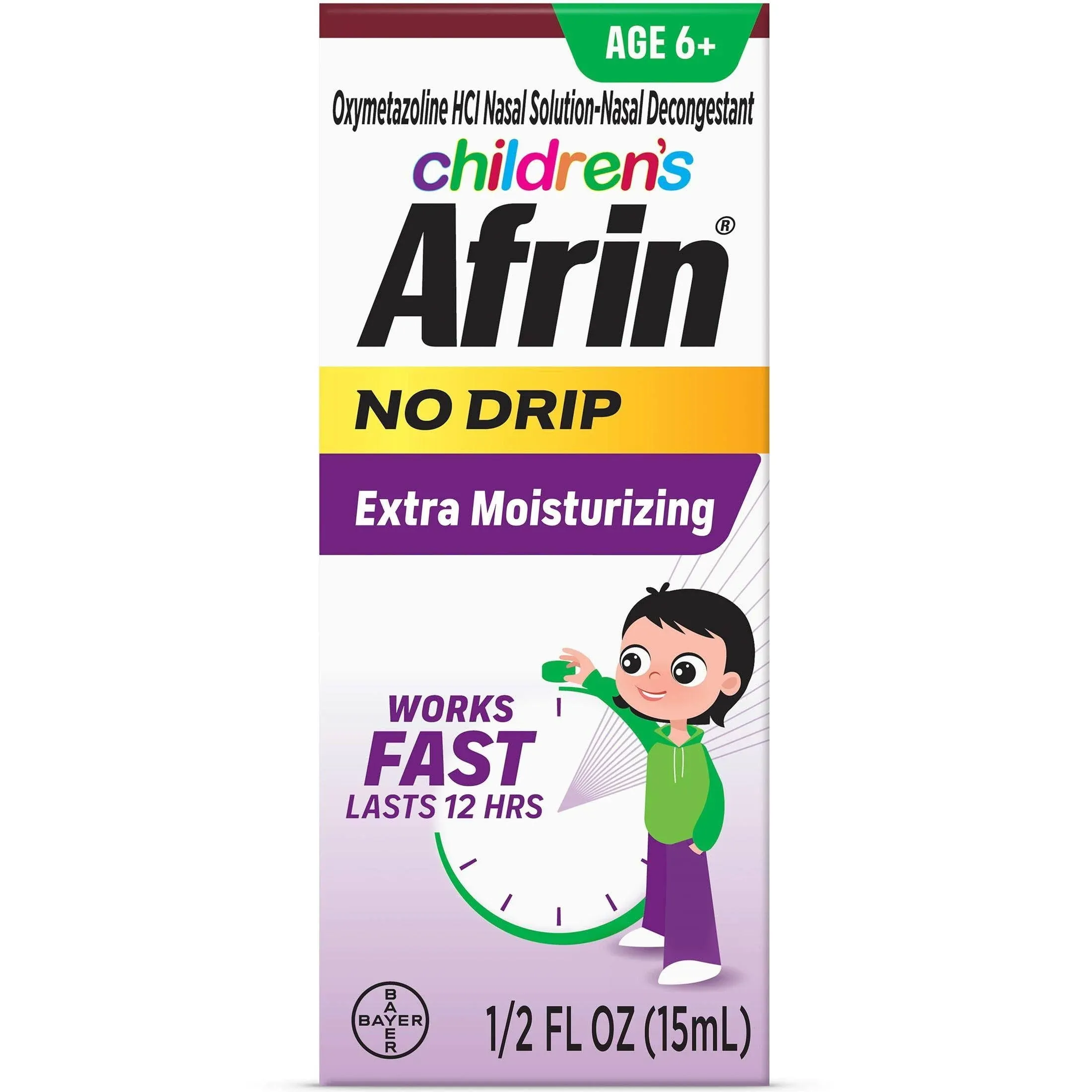 Childrens Afrin No Drip Extra Moisturizing 12 Hour Stuffy Nose Nasal Spray, 15ml