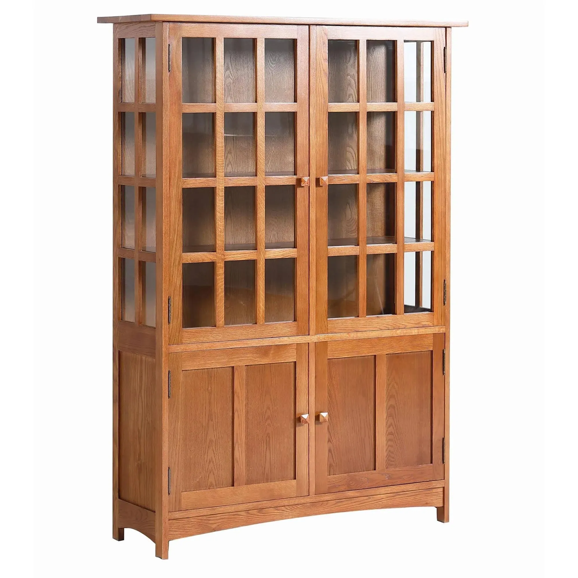 Crafters and Weavers Arts and Crafts Solid Wood Display China Cabinet in Cherry - Craftsman - China Cabinets And Hutches - by Homesquare | Houzz