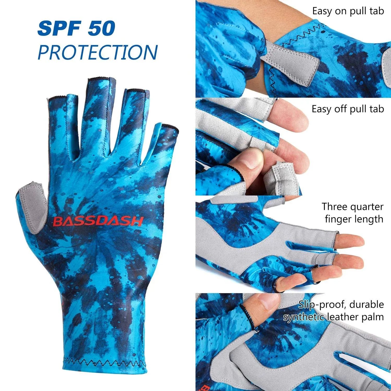 Bassdash Altimate Fishing Gloves Sun Protection Fingerless Hunting UPF 50+ Men’s ...