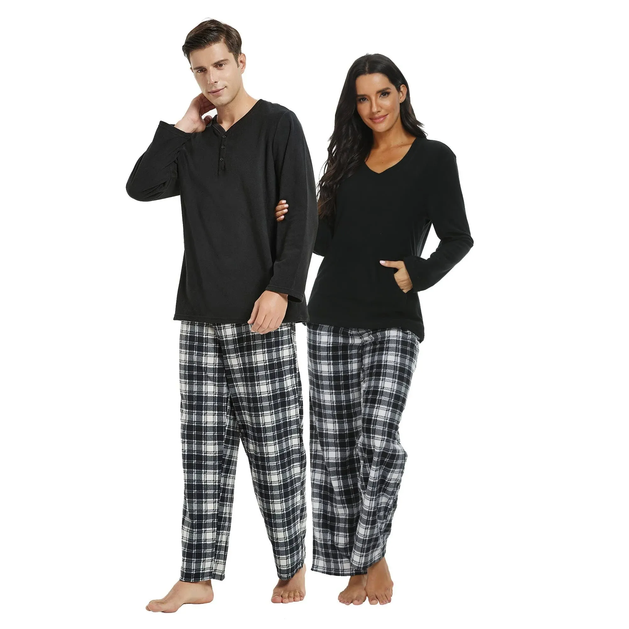 U2SKIIN Couple Pajama Sets, Plaid Pajama Set for Men and Women Soft Warm Pjs Set