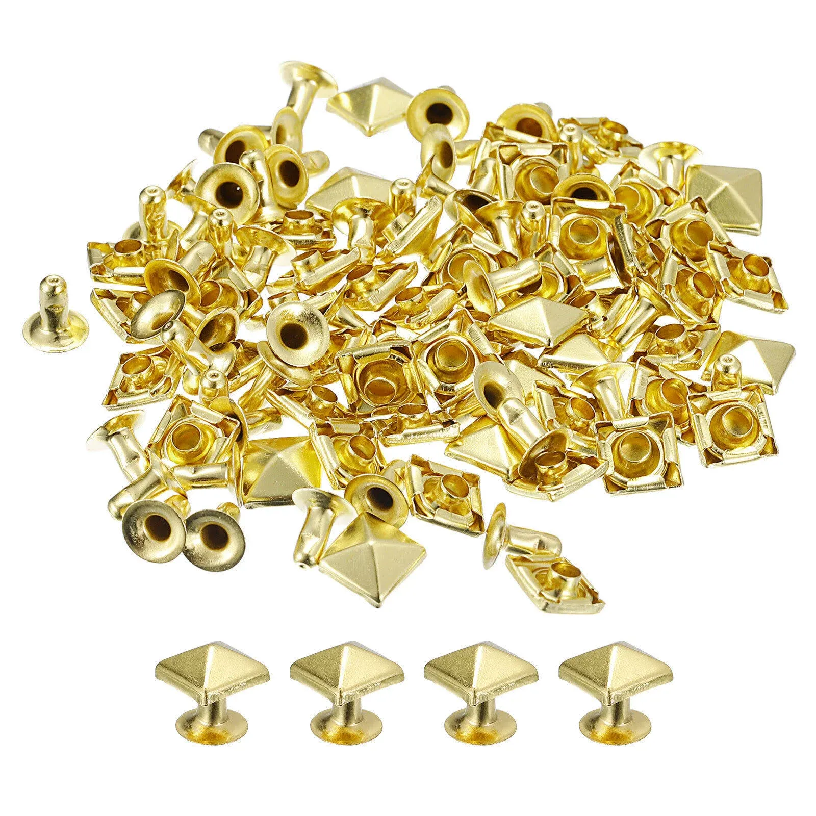 50 Sets Spike Rivet, 7mm Pyramid Rapid Rivet Studs Square Spikes, Gold Tone