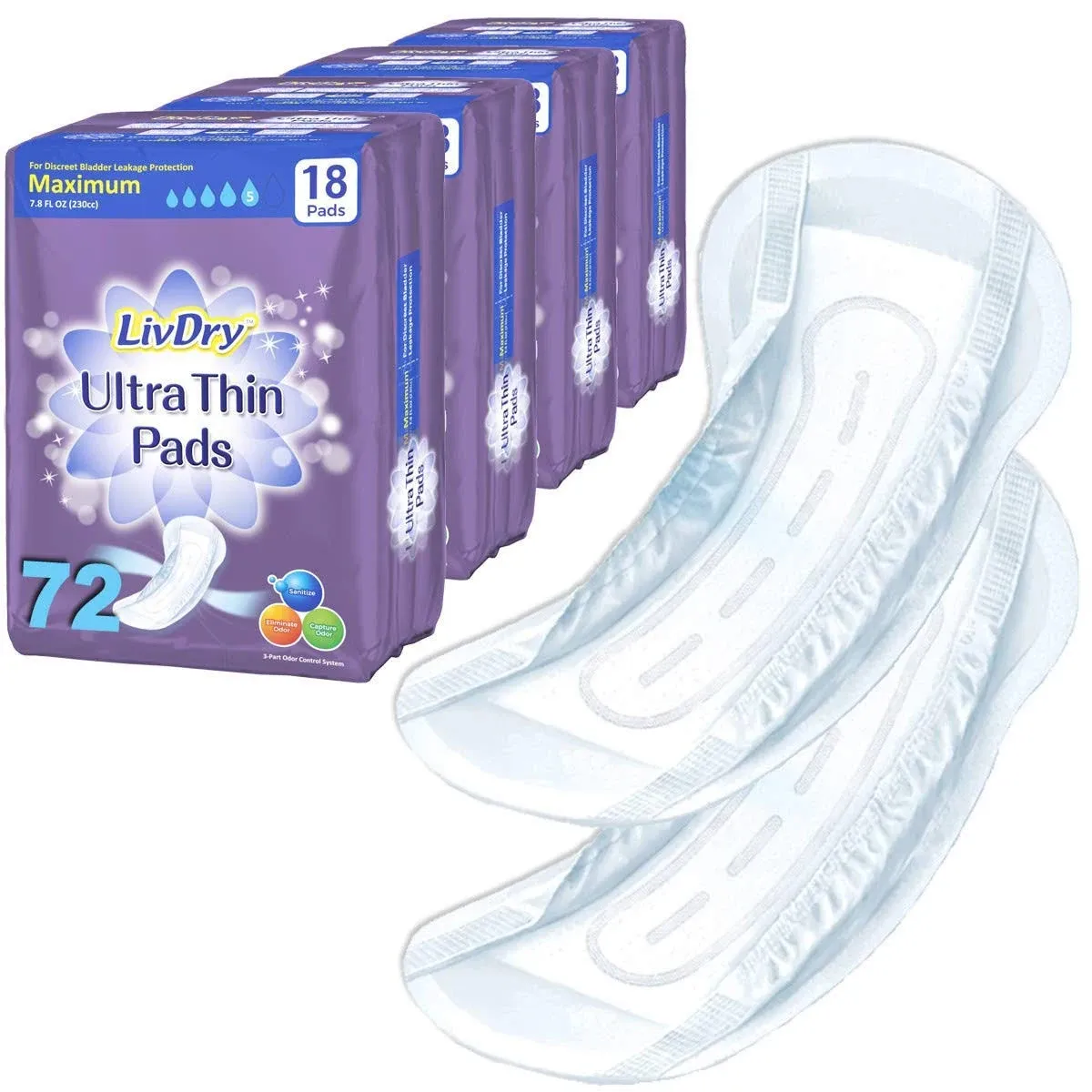 LivDry Incontinence Ultra Thin Pads for Women | Leak Protection and Odor Control | Extra Absorbent (Ultimate 10-Count)