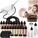 Complete Professional Belloccio Airbrush Cosmetic Makeup System with A Master Set of All 17 Foundation Color Shades in 1/4 oz Bottles