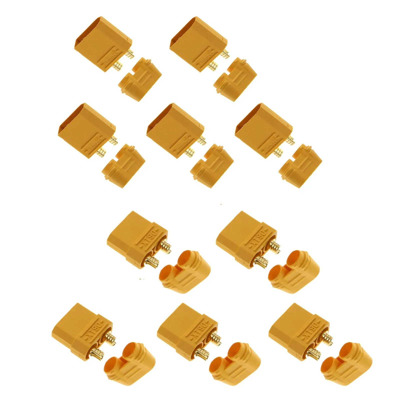 Amass - XT90 Male to Female Connector Plug 5 Pair Set - Gold Plated Spring Connectors (90 Amps) - Fine Quality, Low Resistance - RC Vehicle Battery Charger Accessories & Parts