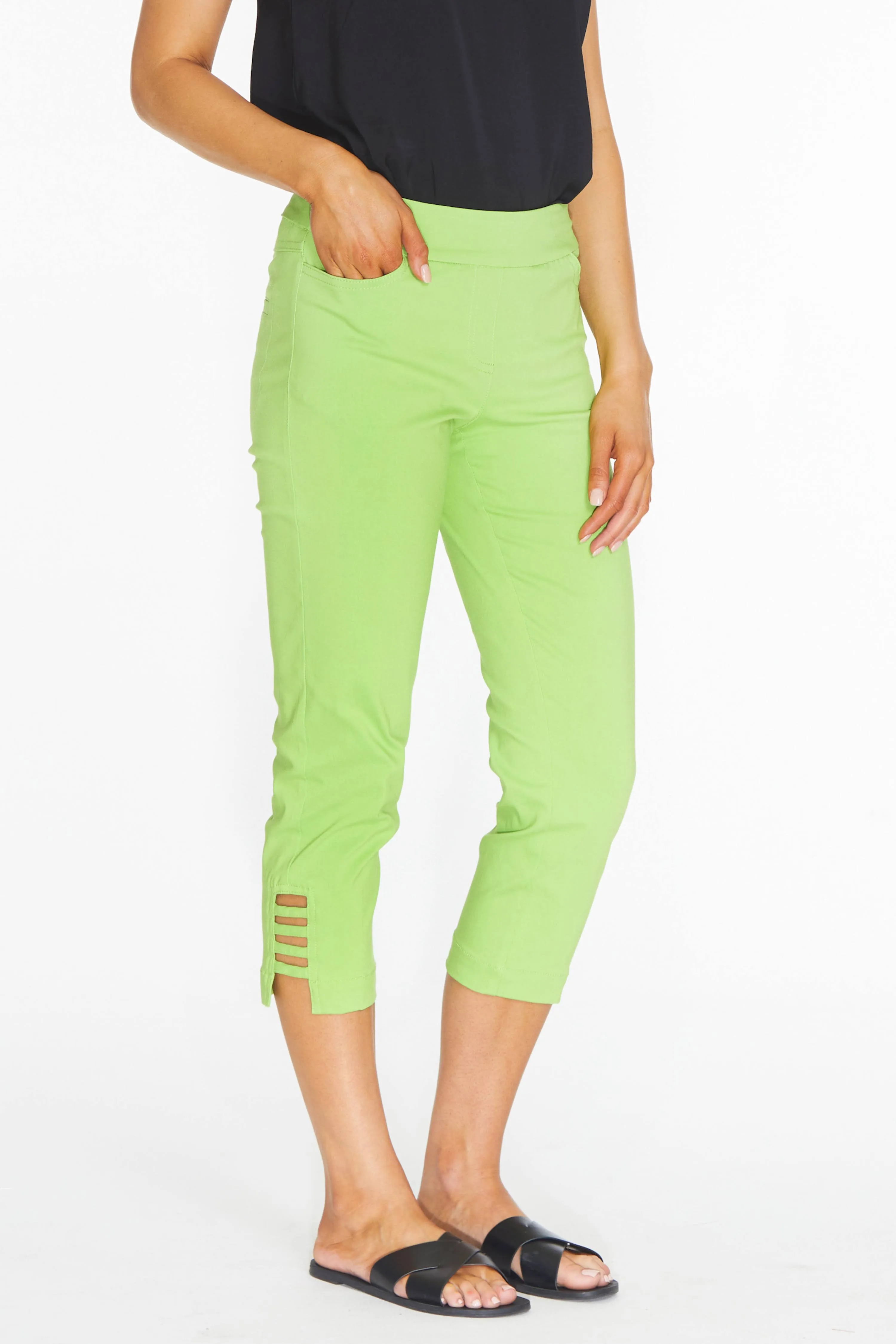 Crop Pant with Strap Hem Vents - Bright Lime 2 / Bright Lime