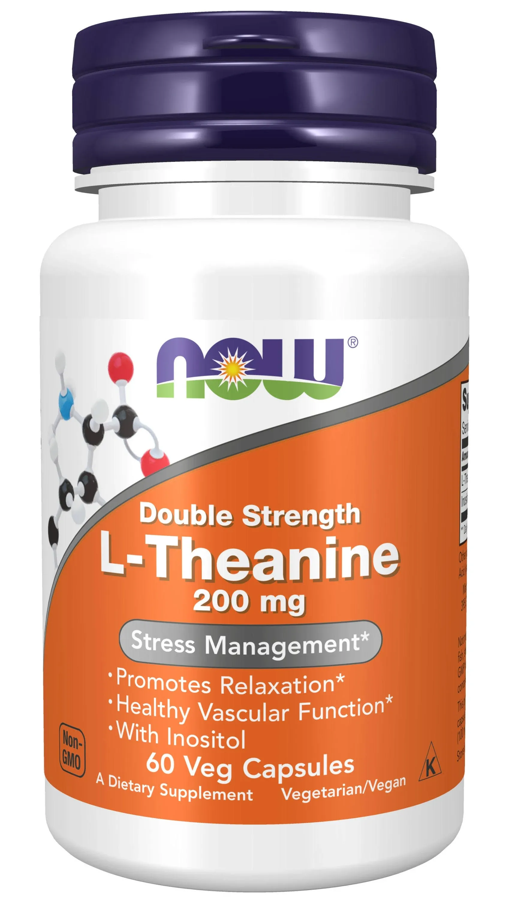 NOW Supplements, L-Theanine 200 mg with Inositol, Stress Management*, 60 Veg Capsules