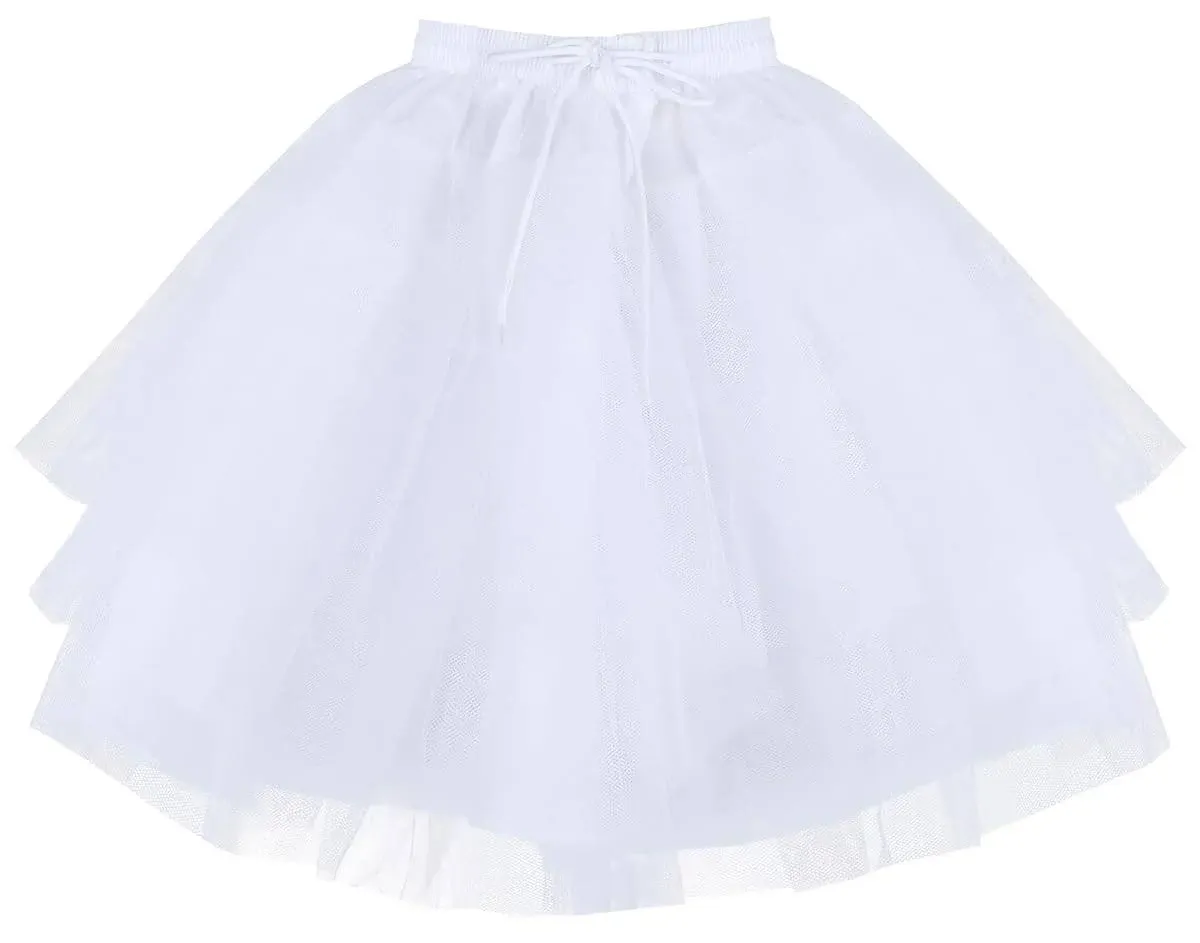 Papoopy Girls Hoopless Petticoat Underskirt with 3 Layers (White-1)