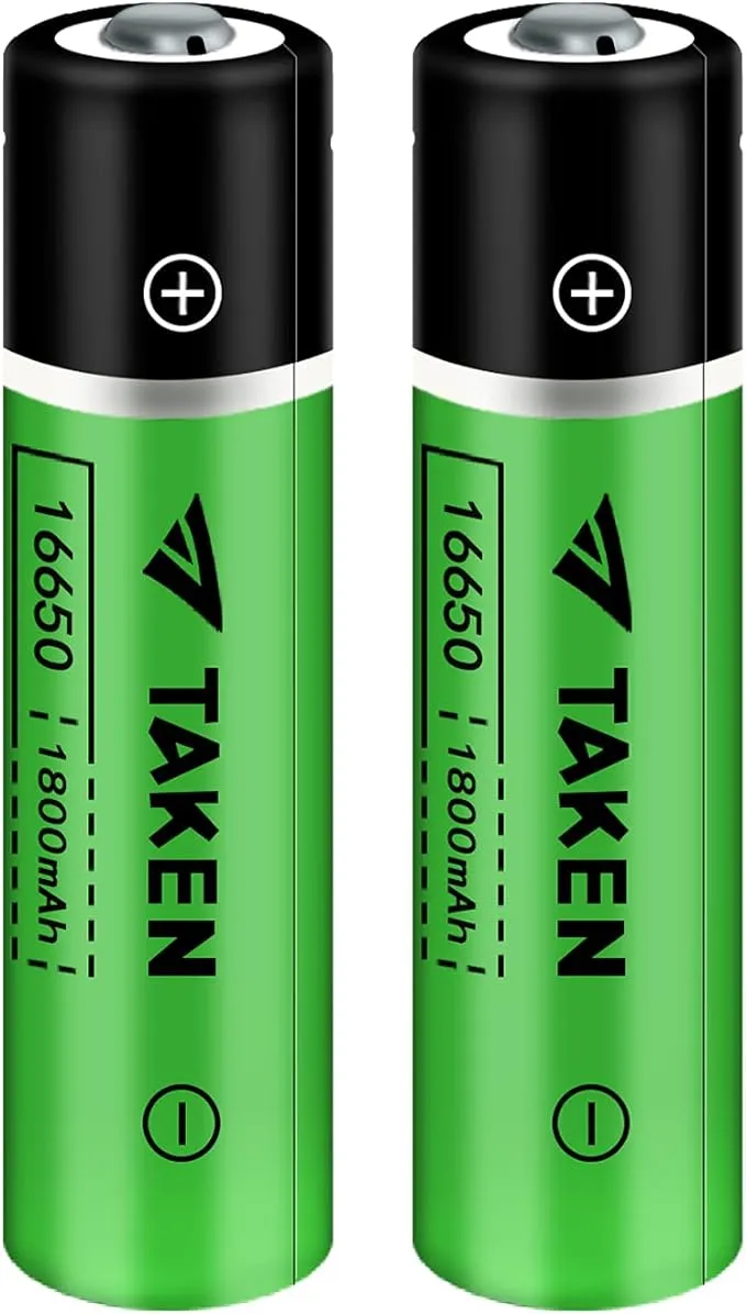 Taken 16650 Rechargeable Battery 16650 Battery 1800mah 3.7v Li-ion Rechargeable Battery with Button Top for Flashlights Torches