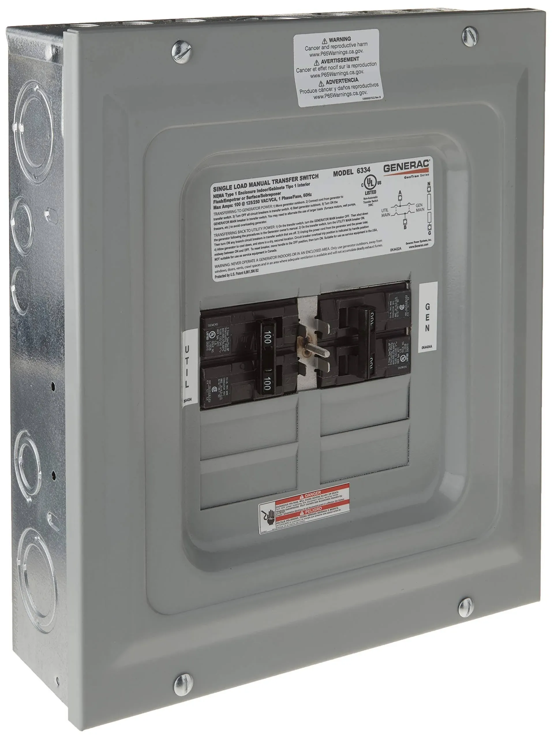 Generac GNC-6333 60-Amp Generator/60-Amp Utility Manual Transfer Switch Indoor