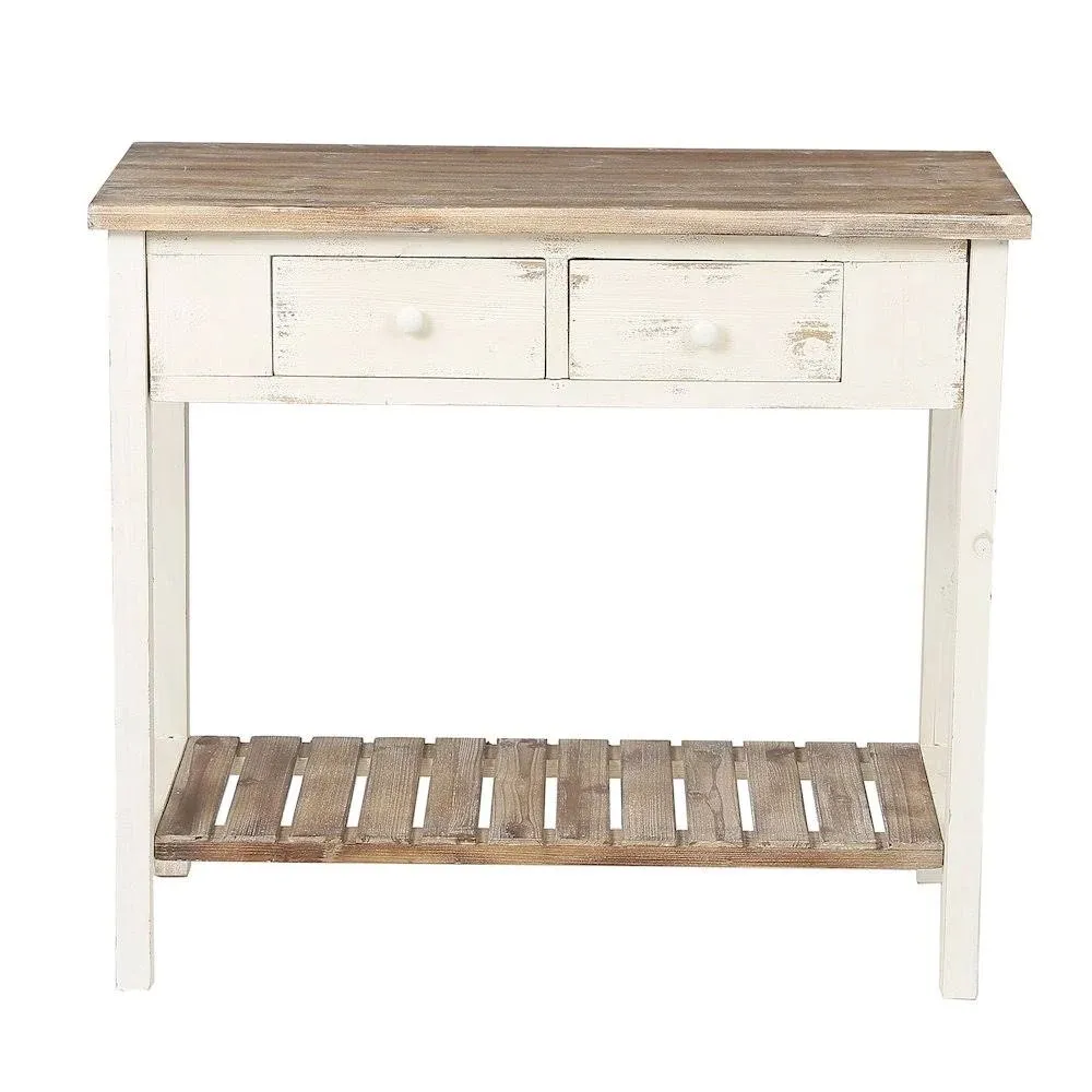 Distressed White And Wood 2-Drawer 1-Shelf Console And Entry Table - Farmhouse - Console Tables - by Bison Commerce | Houzz