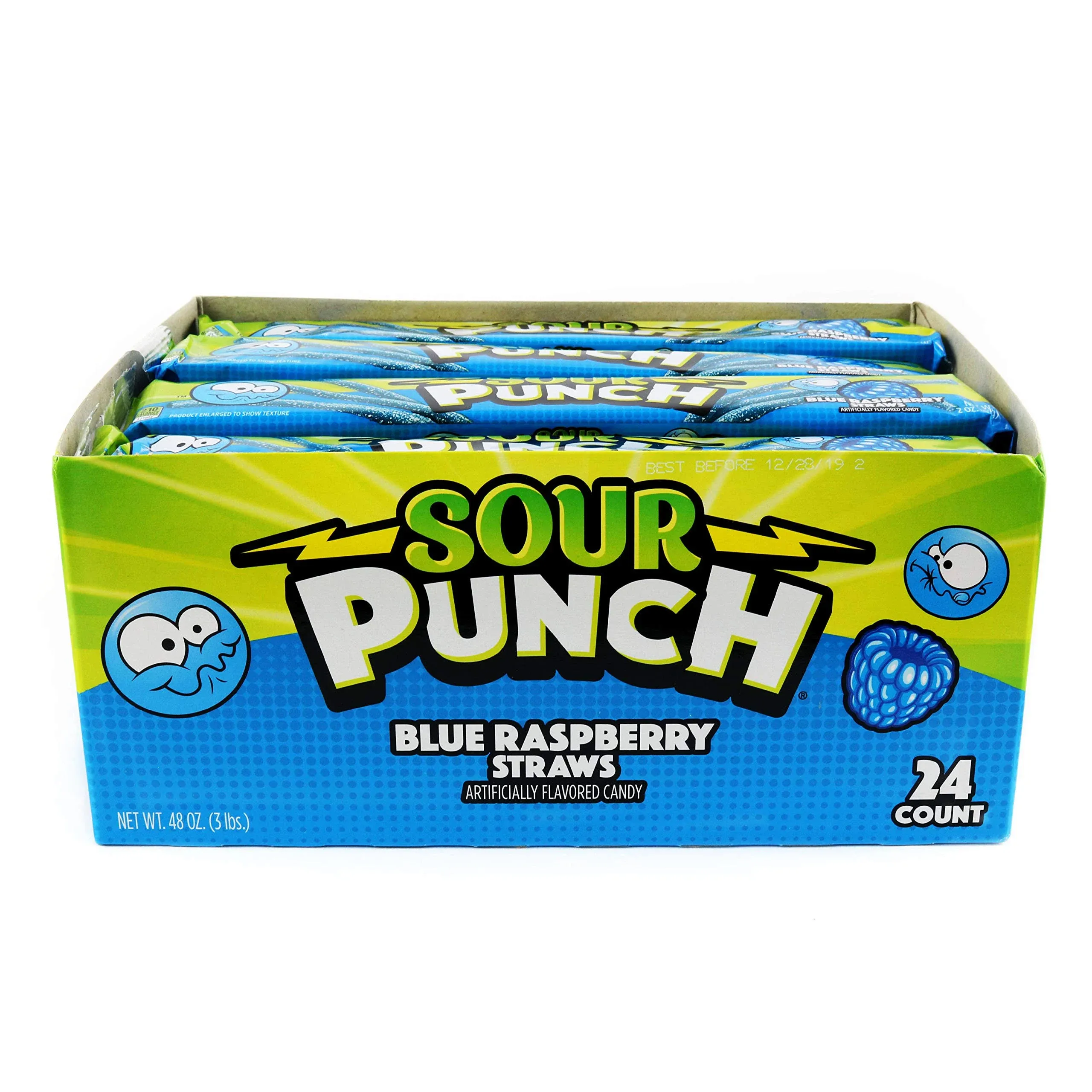 Sour Punch Candy, Blue Raspberry Straws - 24 straws, 48 oz