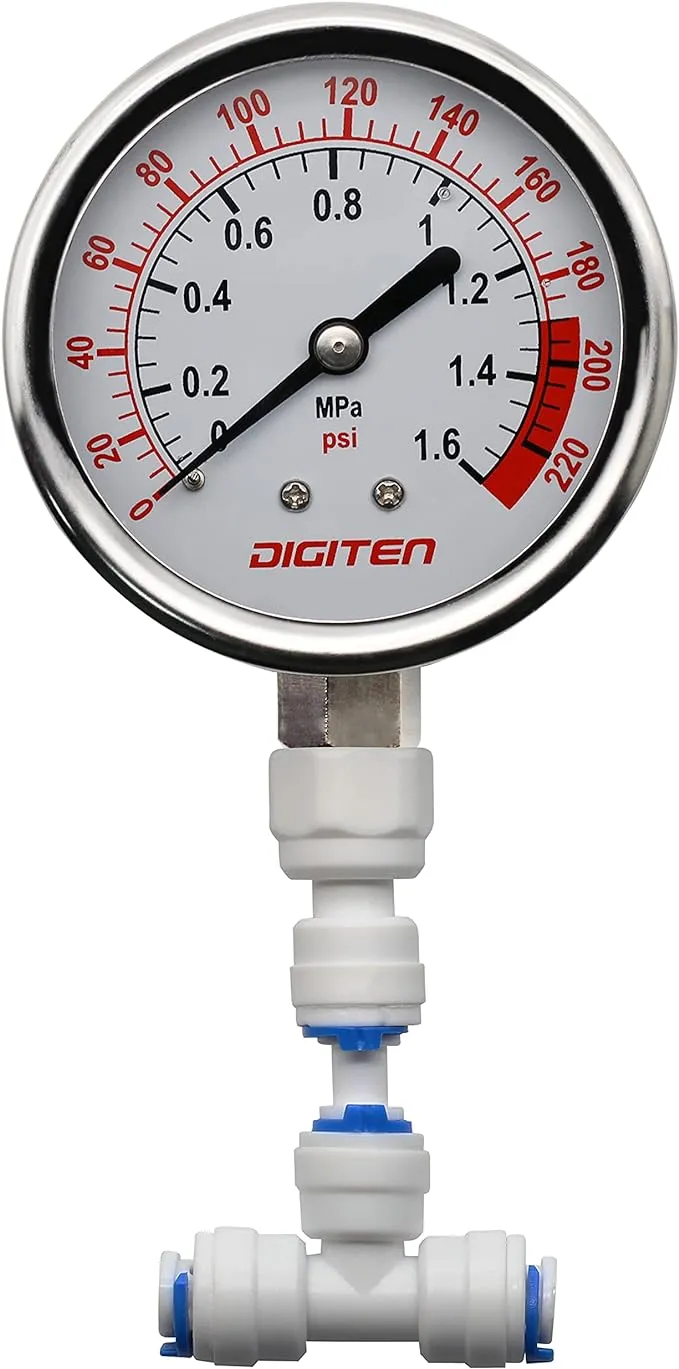 DIGITEN 3/8" Water Pressure Gauge Meter 0-1.6MPa 0-220psi for Reverse Osmosis ...