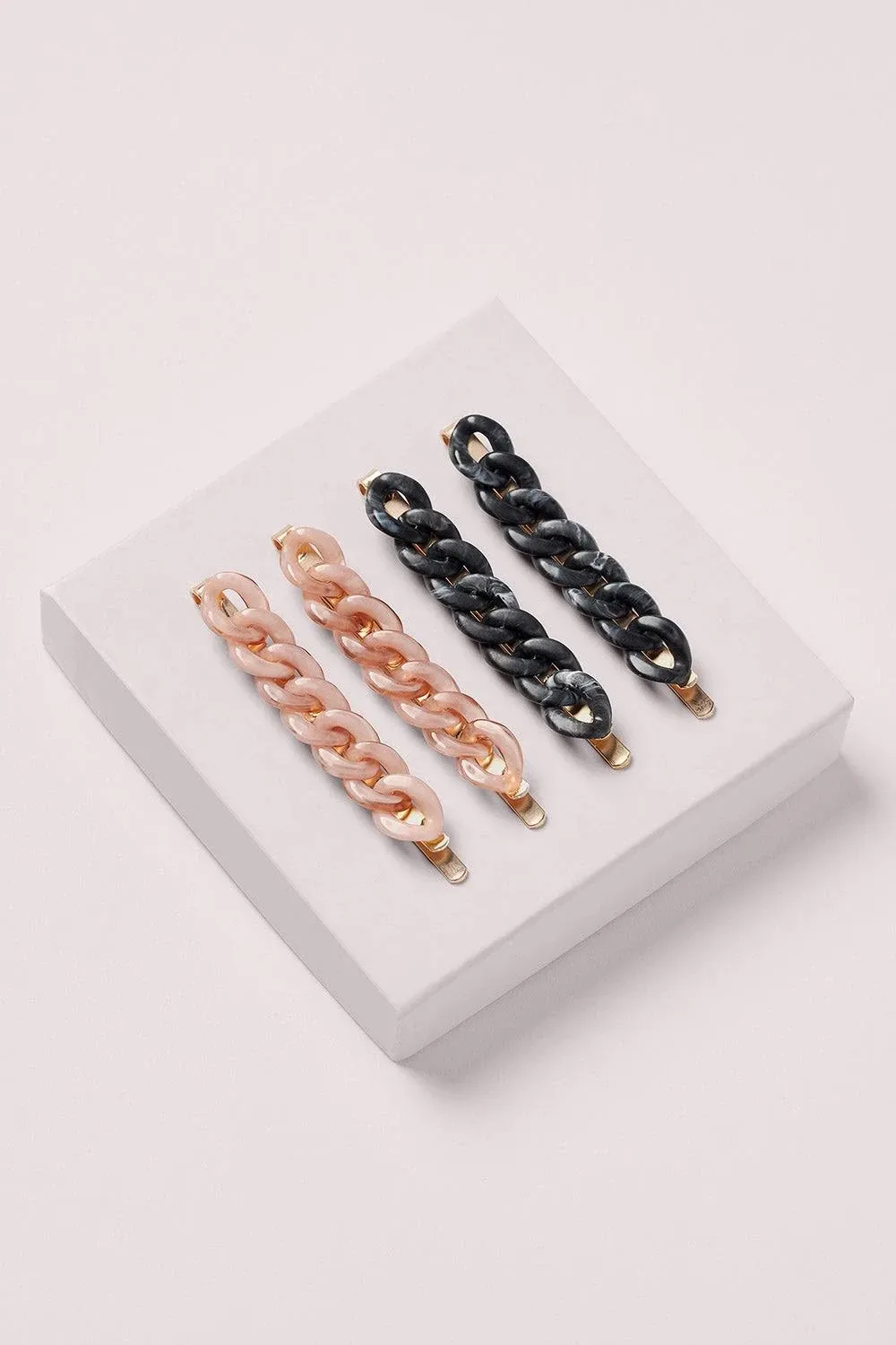 The Hair Edit Marble Link Pins - Black and Champagne Chain Link Bobby Pin Set