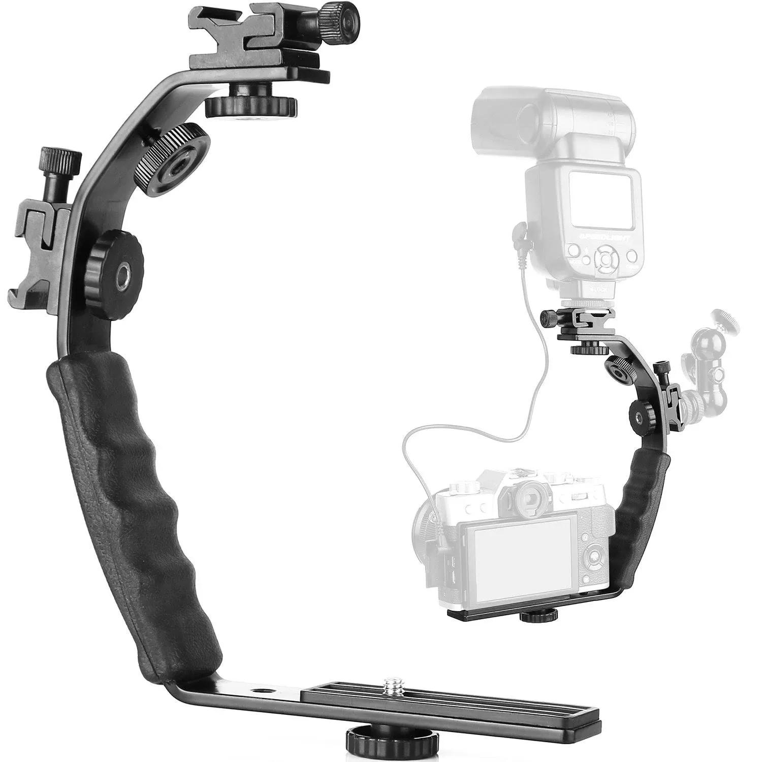 ChromLives Camera L Bracket Mount Video Grip L-Bracket with Dual Flash Cold Shoe