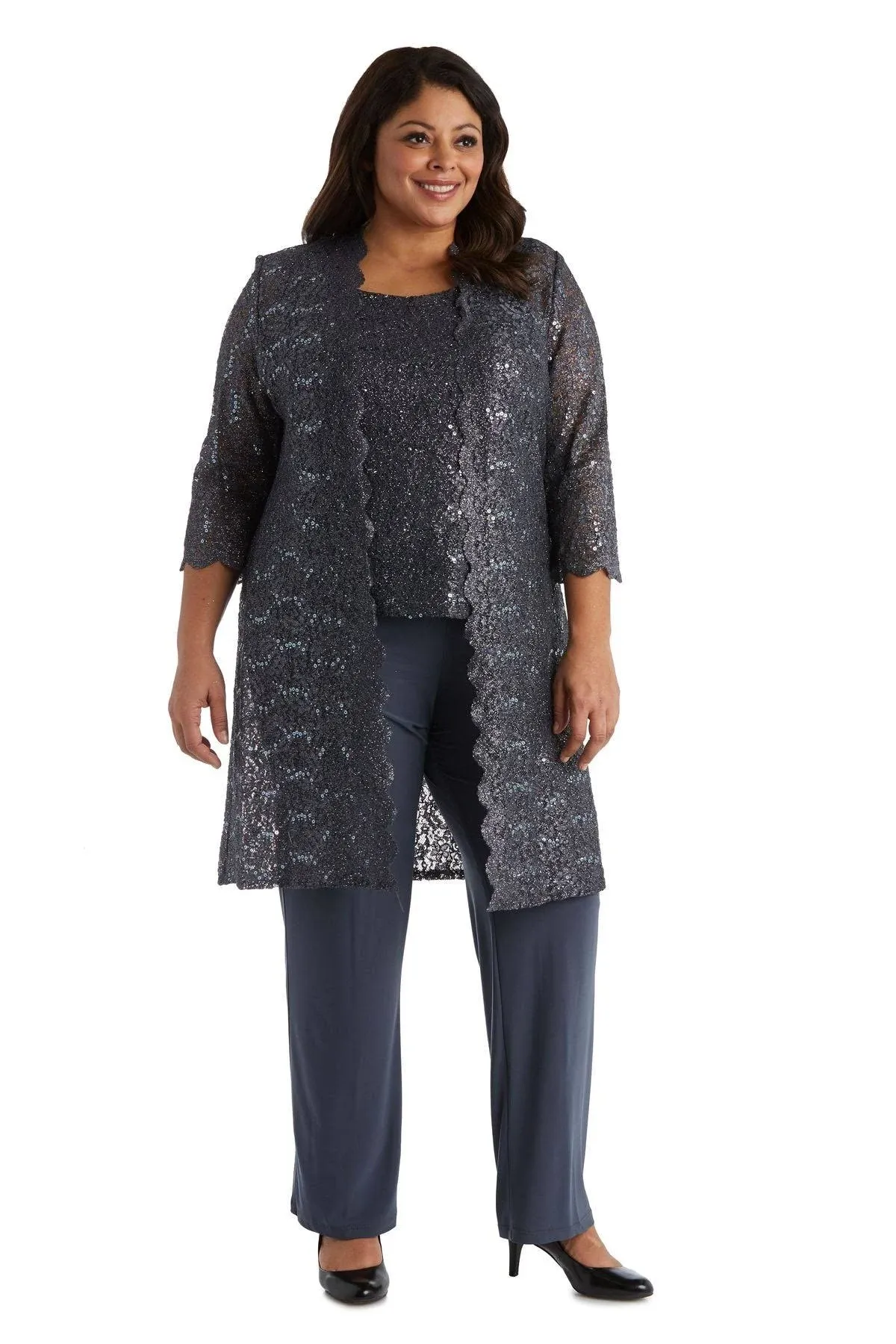 Women's R&M Richards Plus Sequined Lace Pant Suit