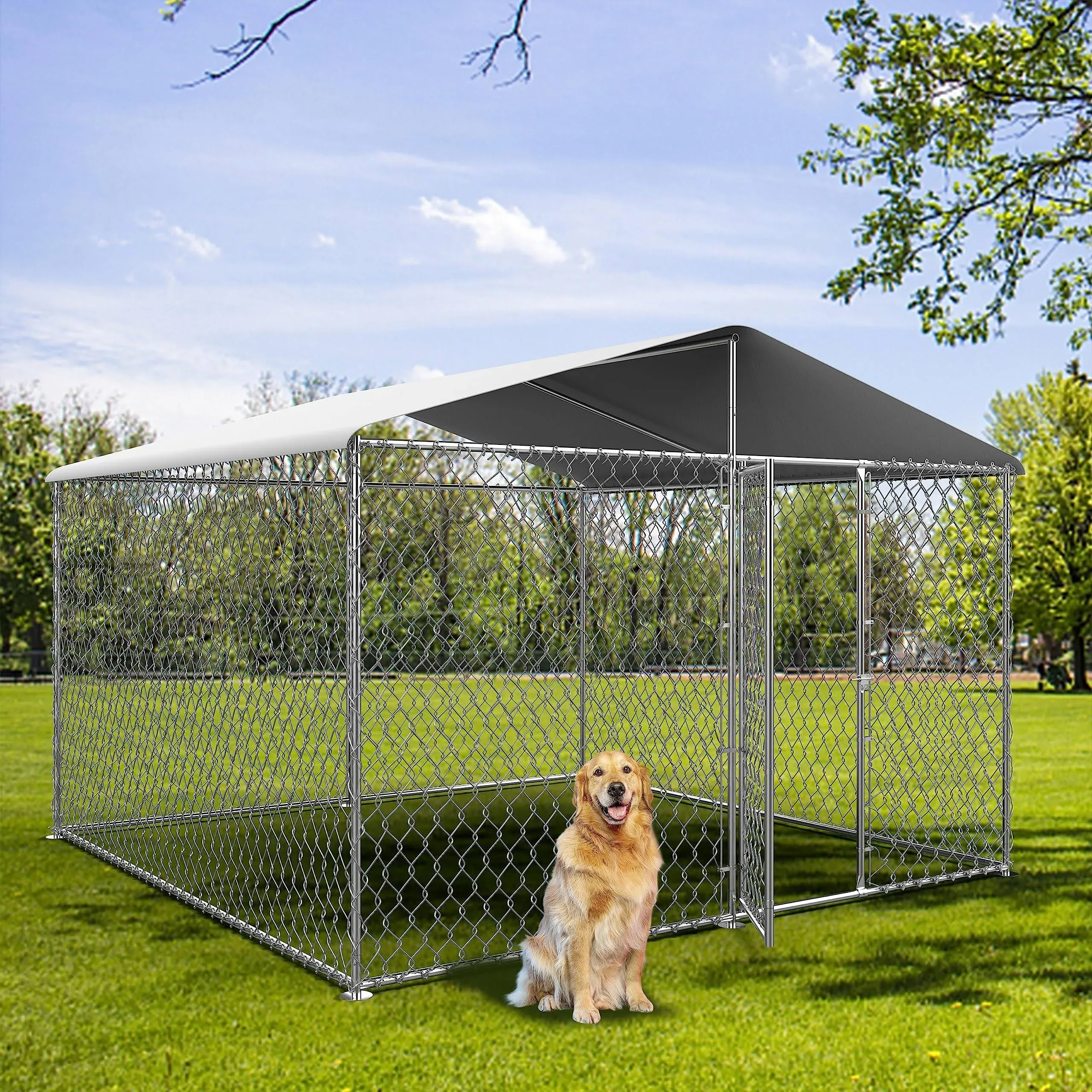 Lyromix Large Dog Kennel Outdoor Heavy Duty Outdoor Dog Kennel Chain Link Dog ...