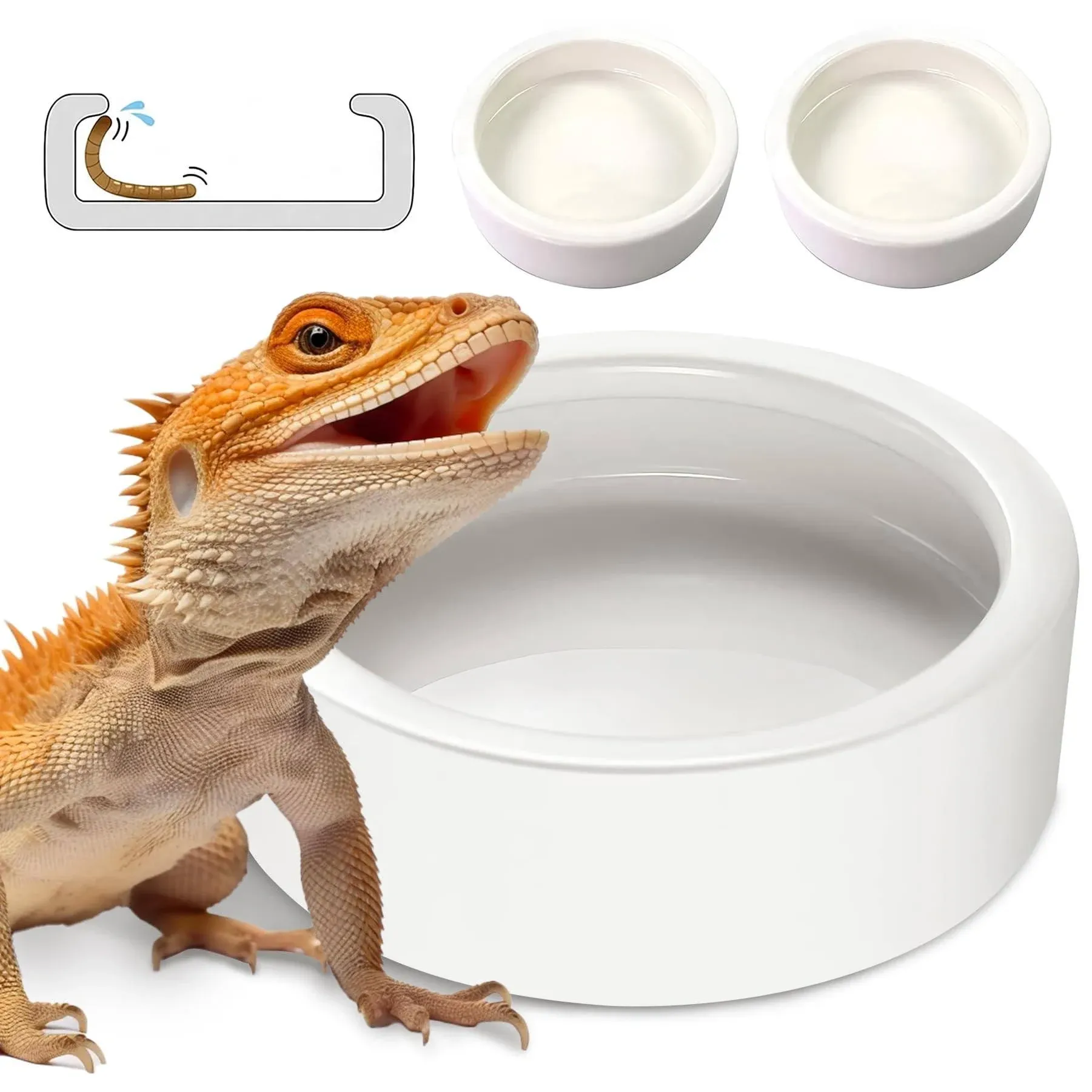 Reptile Food Dish Bowl, Worm Water Dish Small (2.75in) Lizard Gecko Ceramic Pet Bowl, Mealworms Bowls for Leopard Bearded Dragon Chameleon Hermit