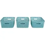 Simplify 3 Pack Small Herringbone Plastic Storage Basket in Dusty Blue