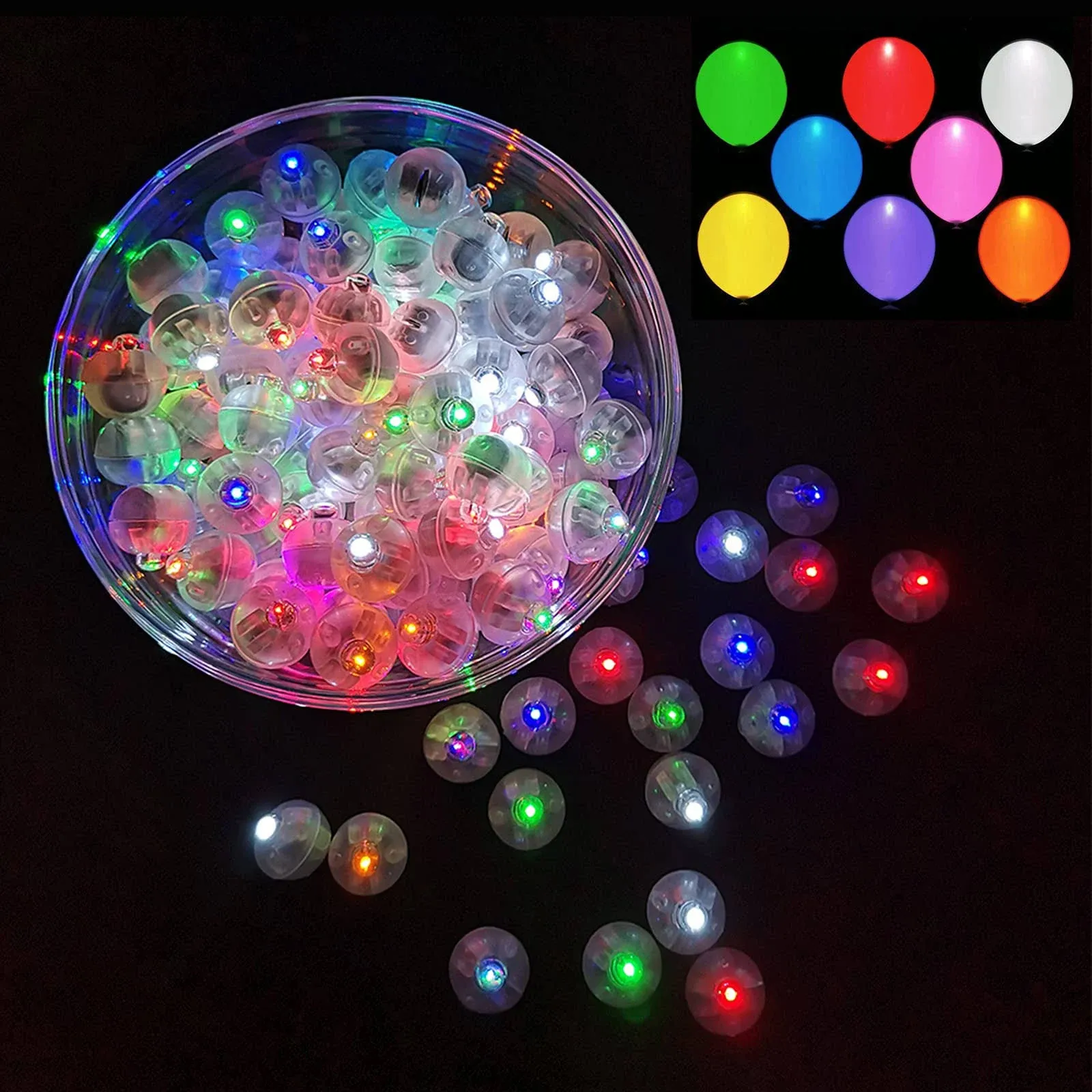 100 Pcs Multicolor LED Balloon Light, Rainbow Colored Round Led Flash Mini Ball Light for Paper Lantern Balloon, Indoor Outdoor Party Event Fun Birthday Party Wedding Halloween Christmas Decorations