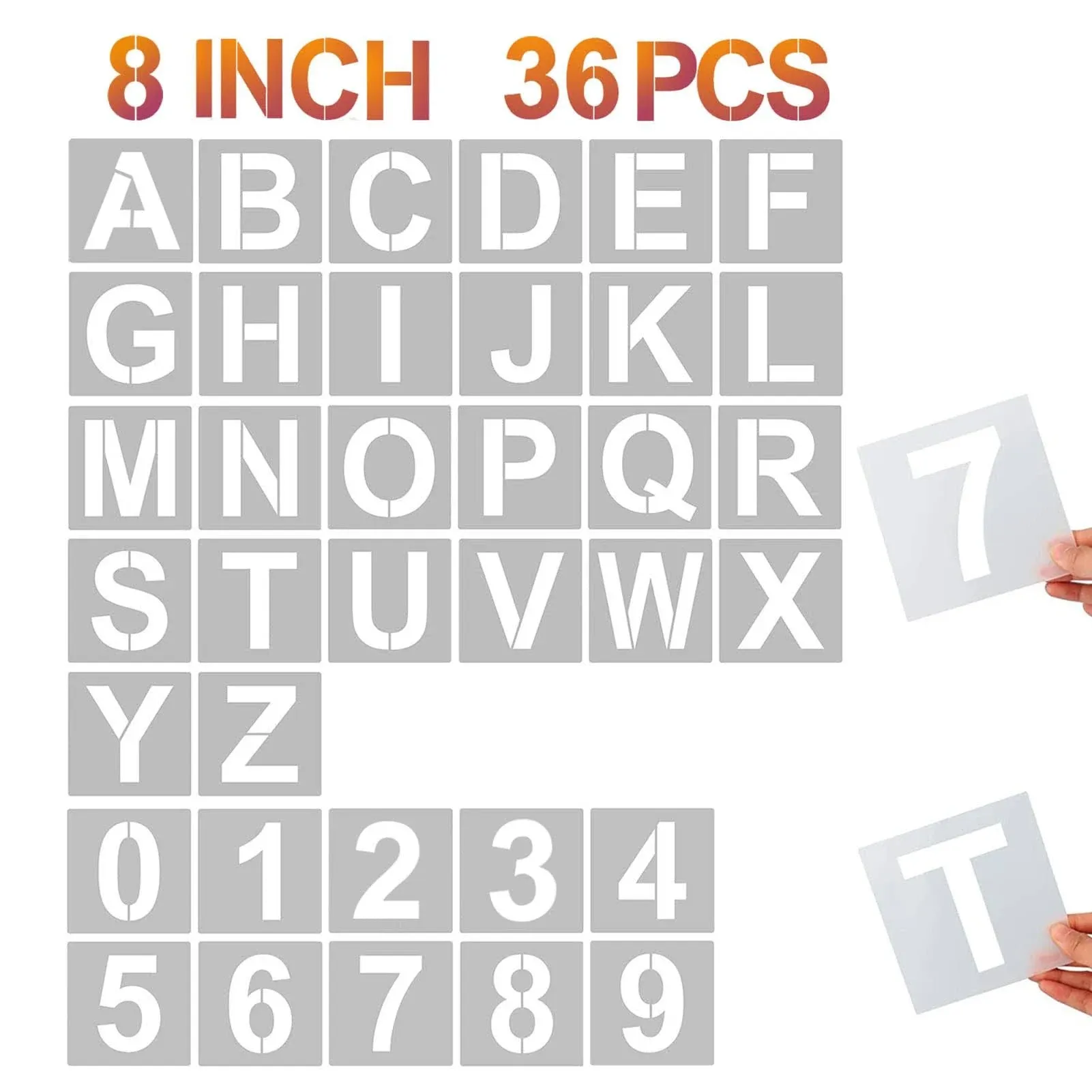 YEAJON 8 Inch Letter Stencils and Numbers, 36 Pcs Alphabet Art Craft Stencils, Reusable Plastic Art Craft Stencils for Wood, Wall, Fabric, Rock, Signage, DIY Art Projects