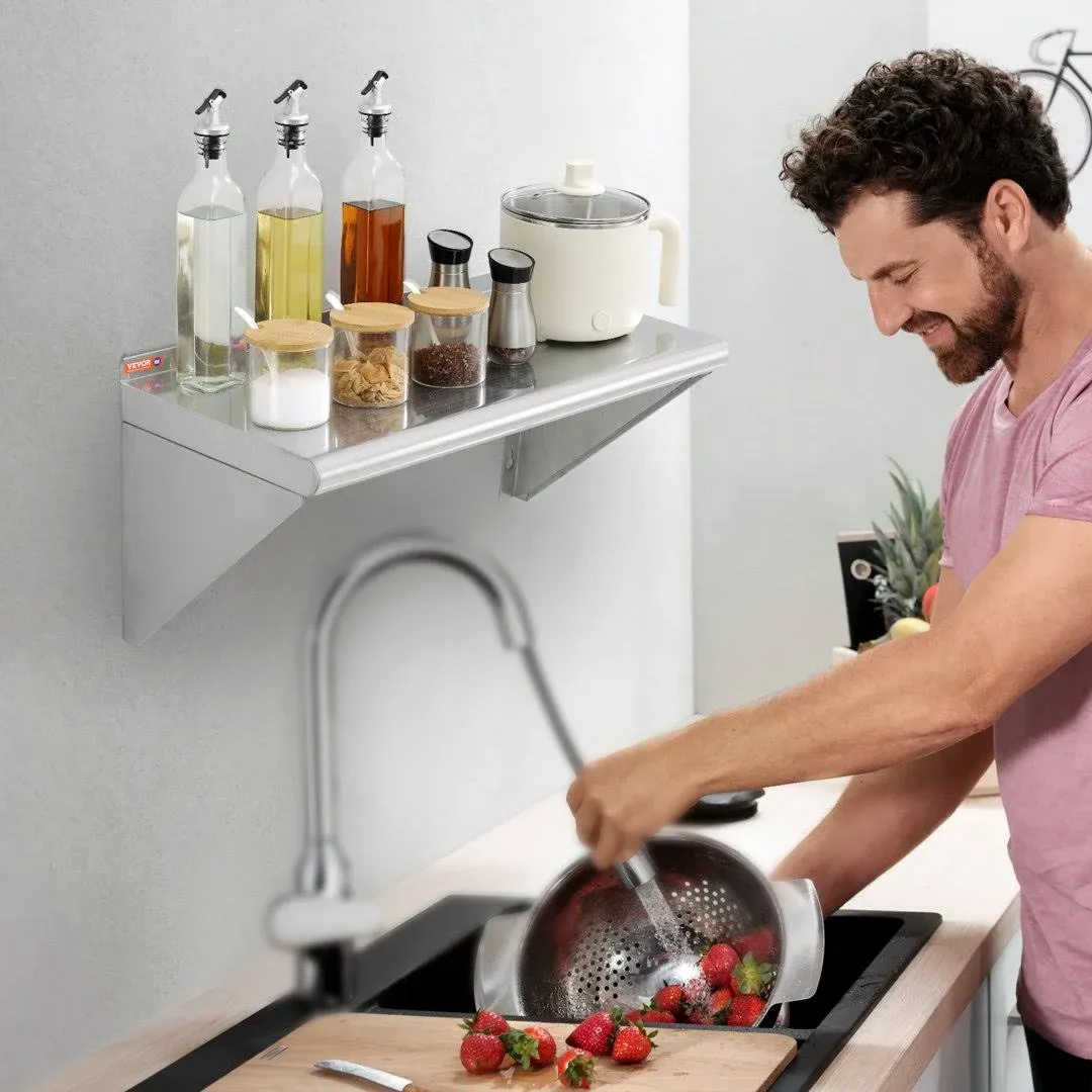 VEVOR Stainless Steel Shelf Wall Mounted Floating Shelving with Brackets