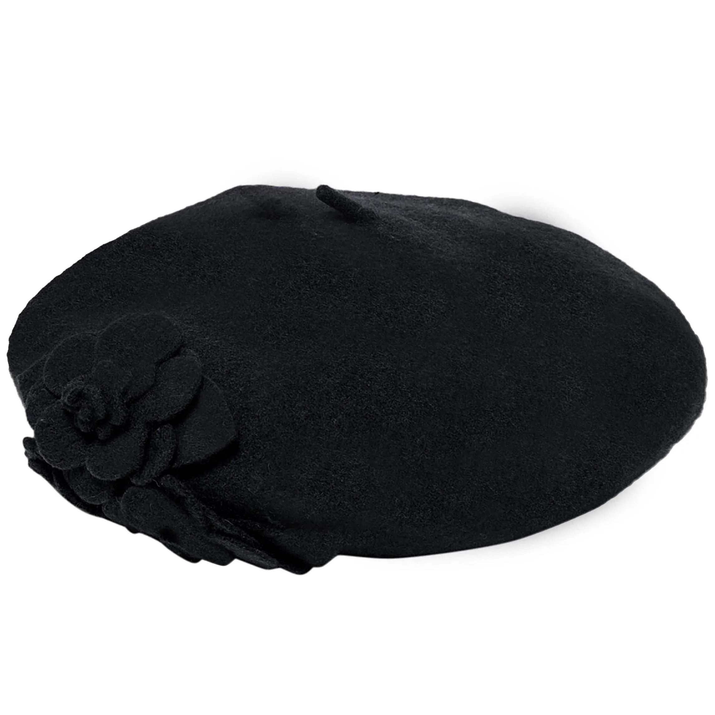 San Diego Hat Company Women's Wool Beret Hat with Self Flowers