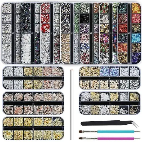 Artdone 12 boxes Nail Rhinestones,Nail Gems Nail Diamonds,Nail Art Studs Nail 1