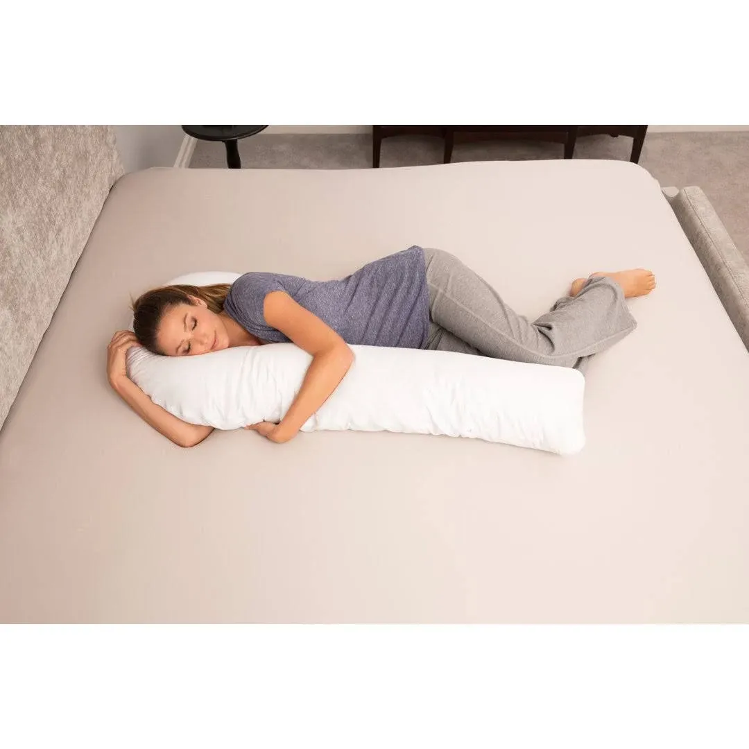 Deluxe Comfort Letter J Shaped Full Body Pillow - Soft Synthetic Fiber Fill - Total Body Length - Hook yourself into a great sleep - Body Pillow, White