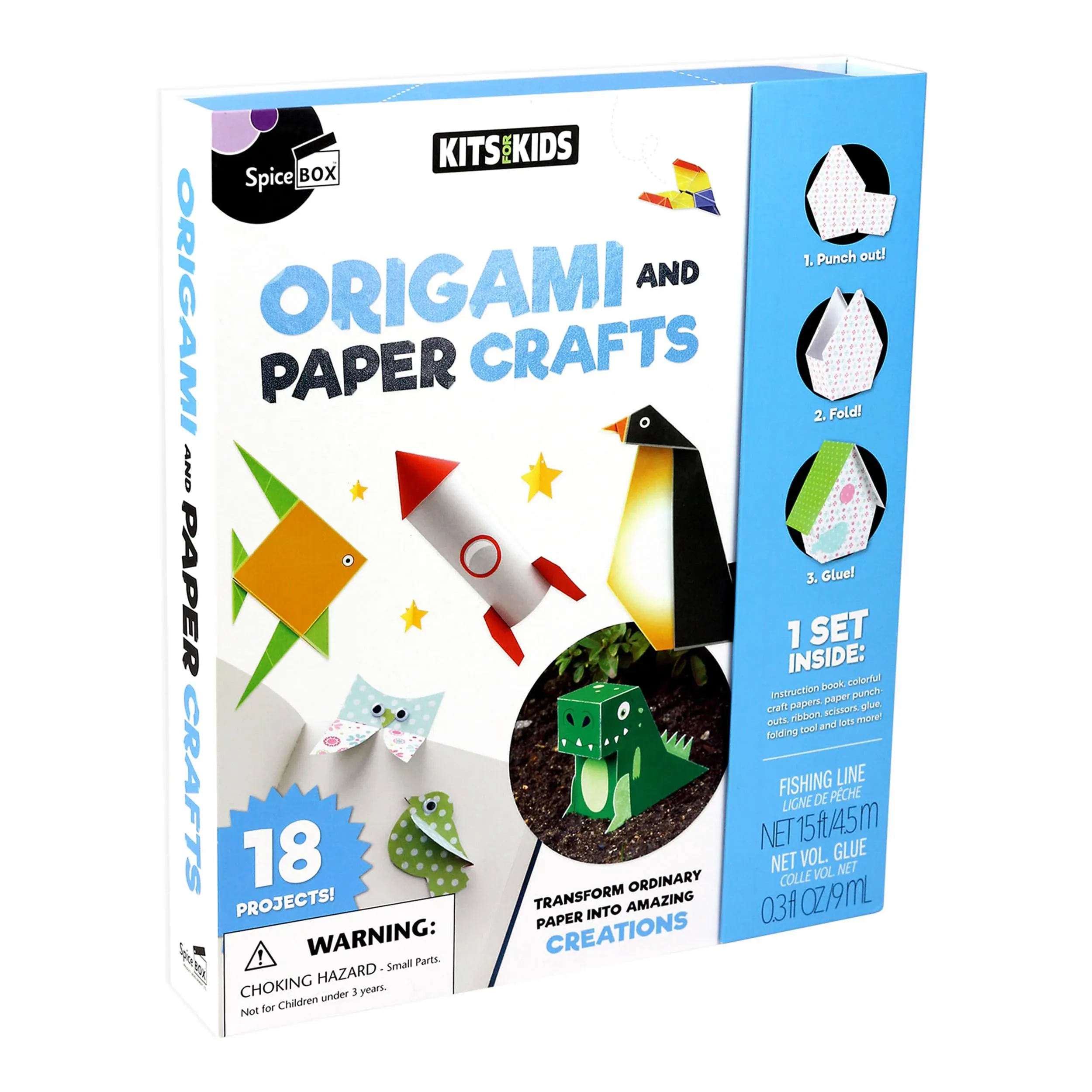 SpiceBox 3D Japanese Origami Paper Kit for Kids Easy Arts and Crafts with Instruction Book, Children&#39;s Activity Set, 18 Paper Craft Projects